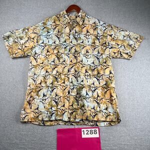 Rum Reggae Fish Print Shirt Orange Navy Beach Casual Button Up Short Sleeve XL